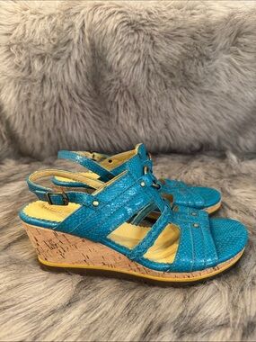 bussola Turquoise Cork Wedge Sandals Size 39